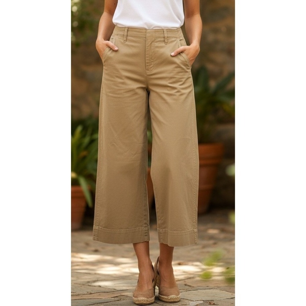 Lands End Mid Rise Wide‎ Leg Ankle Crop Pants Women's 10T Khaki Casual Coastal